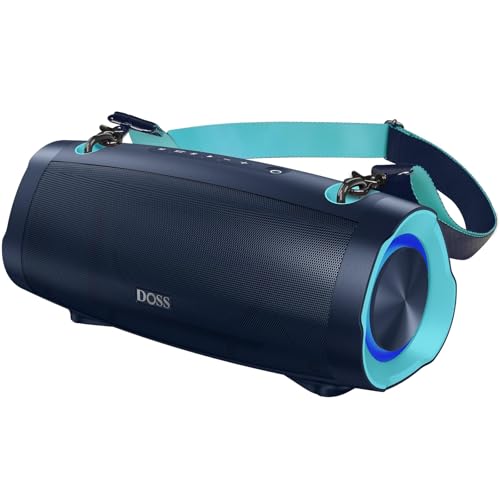 DOSS Extreme Boom Pro D100 Bluetooth-Lautsprecher mit 70 W kräftigem Sound, Extra Bass, 24 Stunden Spielzeit, Beat-Sync-Lichtern, Integrierter Powerbank, IPX6-wasserdicht – Outdoor, Camping (Blau)