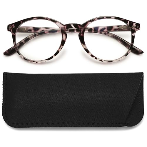 MAGIMODAC Damen Anti-Blaulicht Lesebrille Rund Federscharnier Lesebrillen Leicht Oval Computer-Lesebrille mit Etui Grau Leopard +1.50