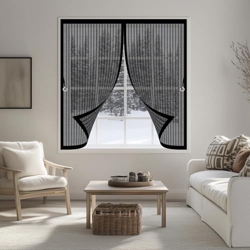 �Ԍ˃J�[�e�� �}�O�l�b�g 77 x 72 cm �����ē������}�W�b�N�e�[�v���ΒʋC�h����ƊȒP�֗������ŕ܂銷�C�΍�n�G�Ȃǂ�����錺�֖Ԍ˃O�l�g���r�����փx���_���X�X�܎{�ݗp, �u���b�N