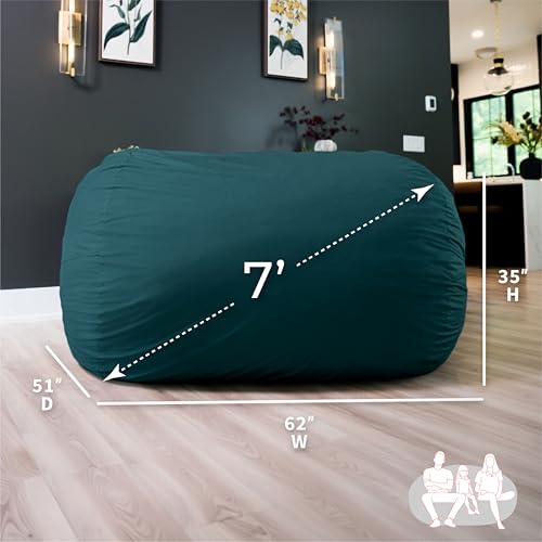 Image of Big Joe Fuf 7Ft Giant Foam Bean Bag Chair, Oversized Couch with Removable Cover for Kids, Teens, Adults, Deep Sea Velveteen, Durable Woven Polyester, 7 Foot | Premium Shredded Foam Filled, Velveteen, Adult-Sized Comfortable Seating, Supports Up to 300 lbs