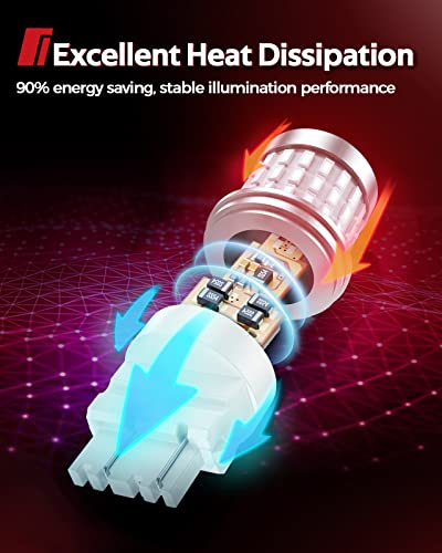 Image of Torchbeam LED Brake Tail Light Bulbs, Newly 3157 LED Red Bulb, Super Bright 3056 3057 4157 3047LL 3457 57-SMD LED Chipset with Projector Len for Tail Stop Signal Parking Lights, Brilliant Red (2 Pcs)