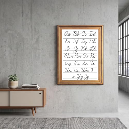 Framed Canvas Wall Art Minimalist Cursive Alphabet Chart Black and White Script Canvas Print Poster Gold Frame Wall Decor for Nursery Playroom Classroom Educational Art, Study Decor - Inch 16x20 - Image 4