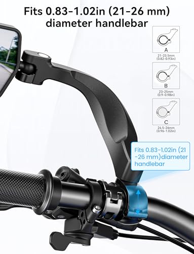 E Bike Mirror Handlebar Mount, 360° Adjustable and Rotatable, Wide Bicycle Mirror for Handlebars, Safe HD Bike Rearview for Scooter, Motorcycle, MTB, Foldable Shake-Free Ebike Accessories Left 1PCS — view 6