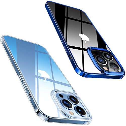 TORRAS Crystal Clear iPhone 13 Pro Case, Crystal Clear & Navy Blue
