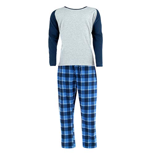 Hanes Men's Long Sleeve Top and Plaid Flannel X-Temp Microfleece Sleep Set, 3XL, Grey/Blue