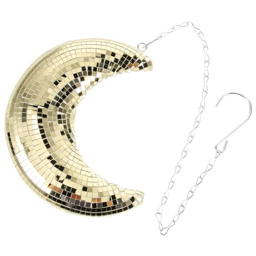 DOITOOL Mirror Moon Disco, Hanging Moon Shape Disco Diffuser with 20in Chain for Disco Party, Halloween Christmas Tree Ornaments, Silver Mosaic Locker Decorations?Golden?