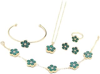 FDEETY Four Leaf Clover Jewelry Set, Titanium Steel Necklace Stud Earrings Bracelet Set Dainty Enamel Jewelry Set for Women Teen Girls