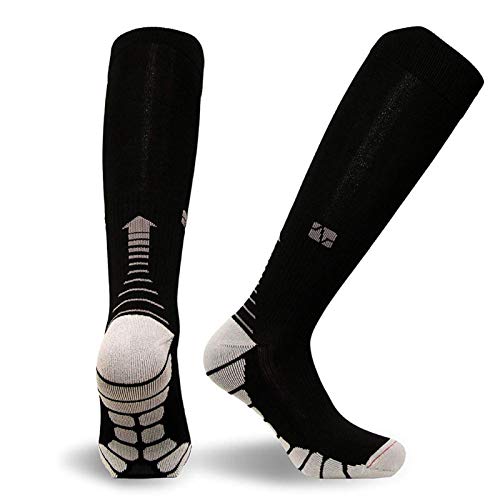 Trihedral-X Running Compression Chaussettes Bas 20-30 mmHg Hommes Femmes Chaussettes de Sport pour Marathon Cyclisme Football Variquos (Color : Black White, Size : S M)