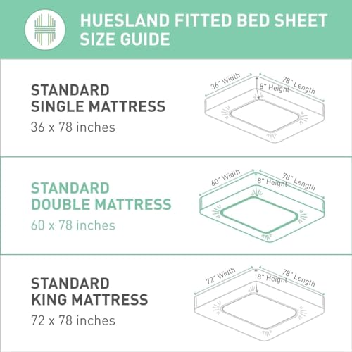 Image of HUESLAND by Ahmedabad Cotton 144 TC Cotton Elastic Fitted Bedsheet for Double Bed with 2 Pillow Covers | 60 x 78 inches