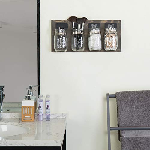 MyGift Vintage Gray Wood Wall Mount Organizer Rack with 3 Mason Jars and Chalkboard Labels