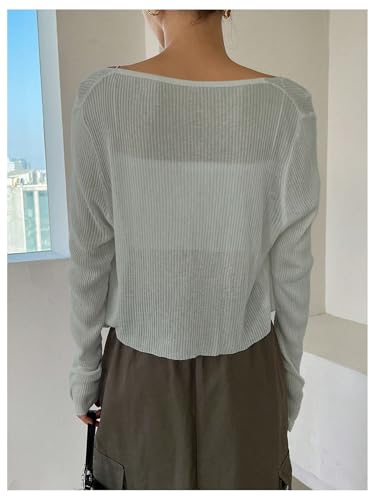 Image of Floerns Women's Ribbed Knit Long Sleeve Button Front V Neck Cardigan Crop Top