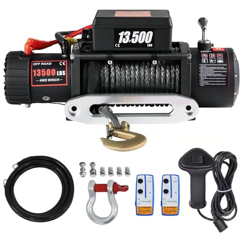 Treuil éLectrique 12v 6123Kg/13500 lb Avec TéLéCommande, Corde SynthéTique 9.5mm*26m, Ip68 éTanche, Treuil 4 * 4 Sur Tout Terrains, RéSistant à La Pluie Et à La Neige