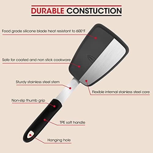 Unicook Flexible Silicone Spatula 2 Pack, Kitchen Utensils Set, Silicone Cooking Utensils Set, 600°F Heat Resistant Kitchen Turner Nonstick Spatula, Ideal for Flipping Eggs, Pancake, Burgers