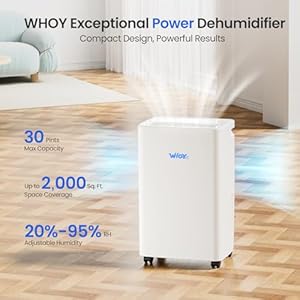 Dehumidifier for Home & Basement, 30-Pint, 2000 Sq. Ft. 1.6L Water Tank, Powerful Moisture Removal and Humidity Control, App-Controlled, Smart Humidity Control, Ideal for Bedrooms, Living Room Dehumidifier for Home Basement 30 Pint 2000 Sq Ft 16L Water Tank Powerful Moisture Removal and Humidity Control App Controlled Smart Humidity Control Ideal for Bedrooms Living Room