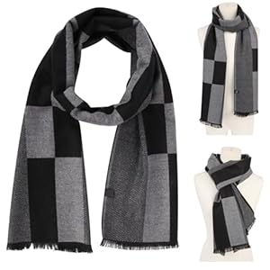 Men’s Rough Scarf Cashmere Wool Touch like Scarf 70in x 12in, Warm Knitted Wool Long Scarf Business Plaid Scarf Men’s Scarves For Autumn Winter Sports Running Driving