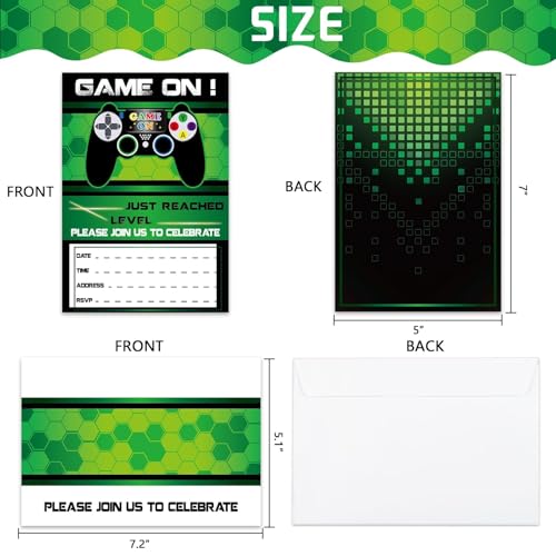 WERNNSAI Video Game Invitations - 20 Set Magical Fill In Game Party Invitations with Envelopes for Kids Boys Game Lovers Birthday Baby Shower Game Themed Party Supplies