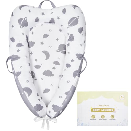 Lilian&Gema Baby Nest Nestchen Baby Komfort und Weichheit, Babynestchen Zweiseitig Babynest Nestchen für Neugeborene mit Aufbewahrungstasche Tragbar, Multifunktionale Kuschelnest Babynest Grau