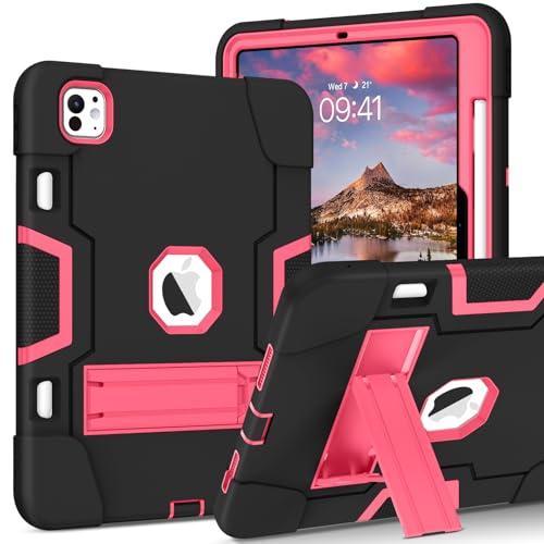 Coque iPad Pro 11 M4 antichoc protection robuste 3 en 1 anti chute avec béquille rose