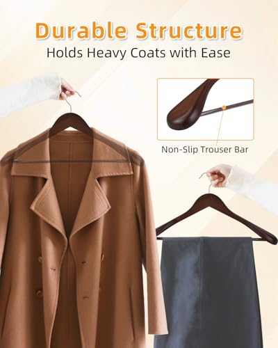 Miniatura 4 de Hangerman 10pcs Perchas De Madera Perchas Con Barra De Pantalones Antideslizante Naturaleza Perchas Para Abrigos,Trajes 10pcs Perchas Con Hombros Extra Anchos Nogal