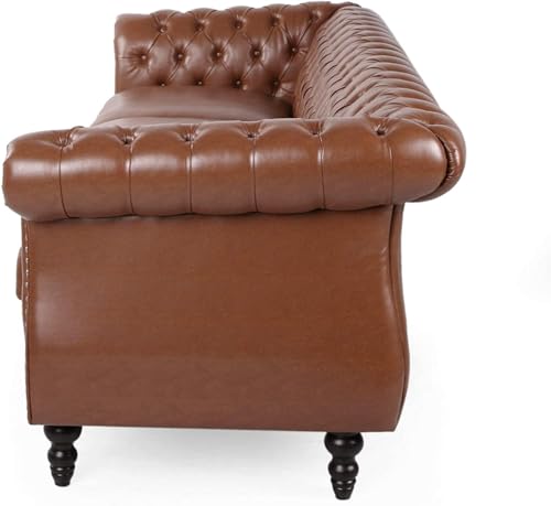 Image of Modern and Stylish 3 Seater Chesterfield Luxury Sofa with Valvet and Fabric Comfortable Sofa for Living Room, Dining Room, Hallway, and Office-(Brown).