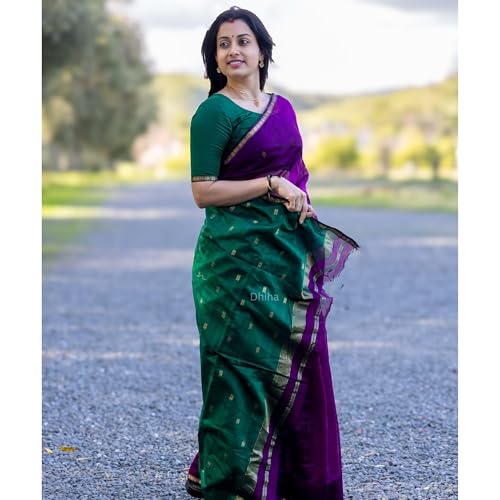 Image of Original Maheswari Cotton Silk Saree for Women | Kanjivaram Pure Silk Cotton Sari with Blouse | Zari Work | Tassels | Handloom Weave