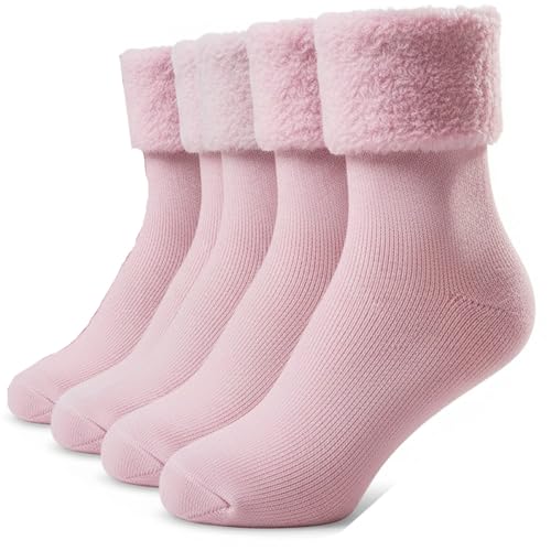 ITRAT Women’s 2 Paris Extra Warm Super Soft Thermal Bed Socks in Pastel Assorted Colours | Fluffy Socks Womens Ideal for Cold Evenings Fleece Lining Cosy Comfortable (2pk PINK)