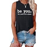 Deyaidy Graphic Funny Tank Tops for Women Be You The World Will Adjust Tshirt Positive Inspirational Shirts Sleeveless Tees(Deep Gray,M)