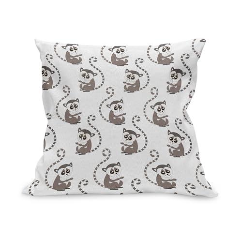 ABAKUHAUS Lemur Kissenbezug, Chubby Cute Animal Ring angebundene Endemic AFFE Continuous Cartoon, Kissenhülle mit Reißverschluss Beidseitiger Druck, 90 x 40 cm, Warm Taupe Blush Weiß