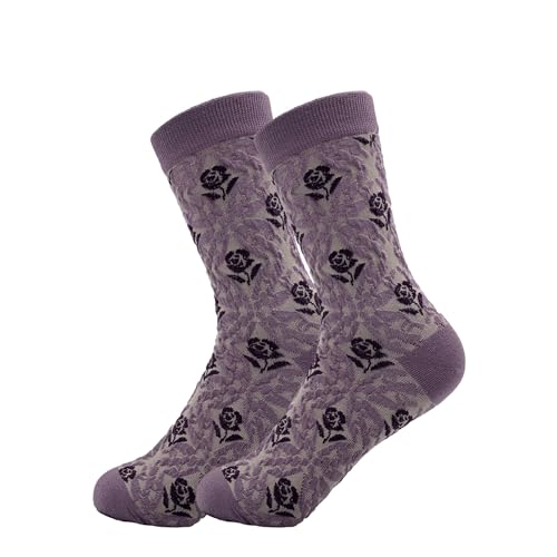 Image of 5 Pairs Floral Socks Women Trendy Flower Socks Embroidered Vintage,Girls Cute Sweet Nordic Textured Cotton Socks