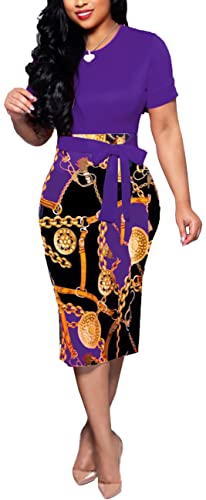 BOGURST Women Midi Bodycon Dress Work Casual Cute Floral Prints Pencil Dresses