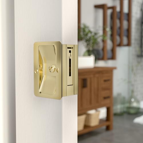 Image of Richelieu | Onward Privacy Lock Pocket Door Pull, Rectangular, Brass