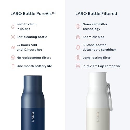 Image of LARQ Bottle Purevis 17 Oz - Self-Cleaning And Insulated Stainless Steel Water Bottle With UV Water Purifier And Award-Winning Design | Reusable & Travel Friendly, 1-Year Warranty, Monaco Blue, 500 Ml