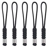 5 Pack Knife Lanyard Zipper Pull with Steel Beads 4.5' Paracord Lanyard for Knife Backpack Keychains (Black, 4.5 INCHES)