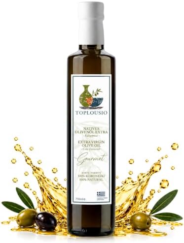 TOPLOUSIO Griechisches Natives Olivenöl Extra, Koroneiki, 750 ml | Kaltgepresst und fruchtig-mild aus 100 % Koroneiki-Oliven - ideal für Salate, Kochen und mediterrane Gerichte.