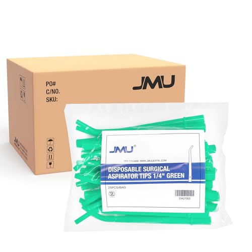 JMU 1250 Pcs Dental Aspirator Tips, Disposable Surgical Suction Tips Green-1/4" (50 Pack, 25pcs/Pack)