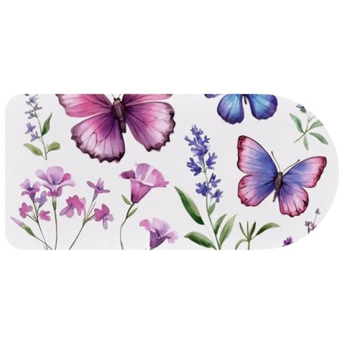 Tapis de souris grand format pour bureau avec motif herbes et fleurs violettes