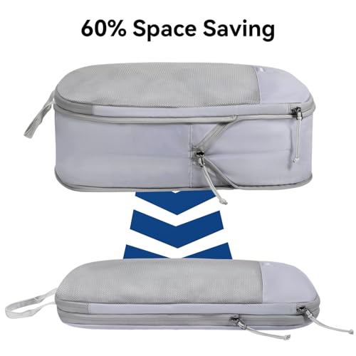 Voova 6 Set Compression Packing Cubes, Travel Accessories Expandable Packing Organizer Bags Set for Carry on Suitcase, Durable Luggage Packing Cubes for Travel Essentials,Grey4