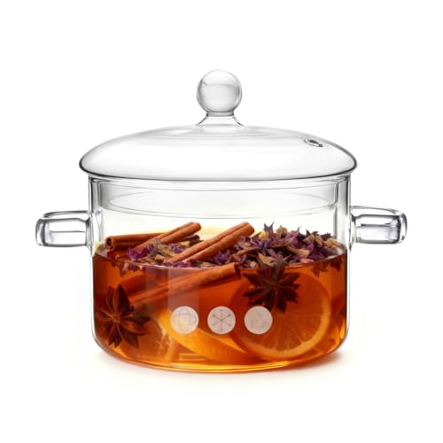 Glass Pots For Cooking On Stove, 1.9L/67Oz Glass Cooking Pot With Lid, Heat-Resistant Simmer Pot For Stove Potpourri, Saucepan Pot Fits For Cooking, Soup, Tea, Milk.