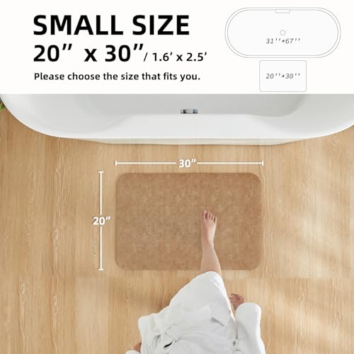 Bathroom Mat Quick Dry, Bathroom Rugs Non Slip Washable Thin Absorbent Bath Mat Fits Under Door Bathroom Floor Mat Perfect for Bath, Shower, or Sink 20"x30" Camel