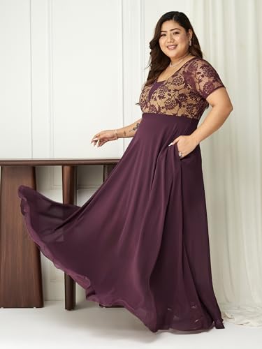 Image of Miss Chase A+ Women's Floral Printed Relaxed Fit V -Neck 3 /4Th Sleeve Georgette Maxi Dress