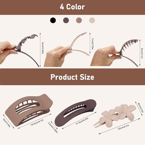 12 Pack Flat Hair Clips for Women – Matte Neutral Square Claw Clips, Flat Barrettes & Flower Pins in Black, Blonde,Light Brown & Dark Brown, Soft Touch Hair Accessories for Thick & Thin Hair - Thumbnail 2