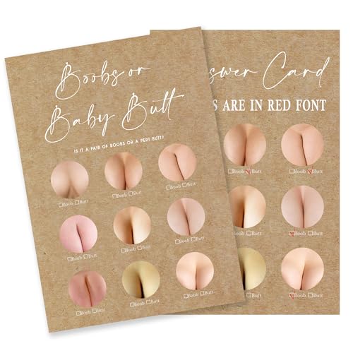 Kraft Paper Baby Shower Game, 30 Minimalism Boobs Or Baby Butt Game Cards With 1 Answer Card, For Baby Boy Or Girl, Gender Reveal, Baby Shower Game Activity, Party Favors And Decorations-19