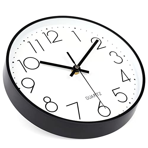 Image of jomparis 10 Inch Black Wall Clock Battery Operated Silent & Non-Ticking Wall Clock Classic Clock for Home,Office,Bedroom, School