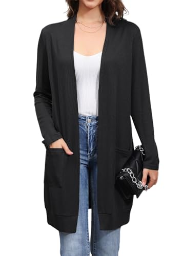 Naggoo Women Classic Open Front Lightweight Cardigans Casual Loose Kimono Long Sleeve Cardigan