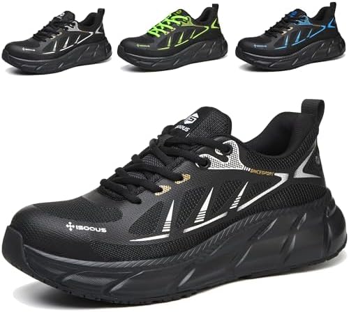 ISOOUS Arbeitsschuhe Herren Sicherheitsschuhe Damen Stahlkappenschuhe | Schutzschuhe mit Stahlkappe,Atmungsaktiv,rutschfest,Leicht,Durchtrittsicher,für Bau, Werkstatt & Logistik