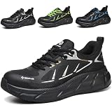 Zapatos de Seguridad Hombre Zapatillas Trabajo Mujer Comodo Ligero Calzado de Seguridad con Punteras de Acero Transpirable Negro 43