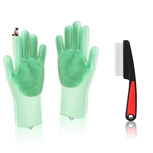 PHINGEER Ensemble de bain pour chat : gants de bain en silicone, peigne à puces pour enlever les puces et les poils flottants Cover