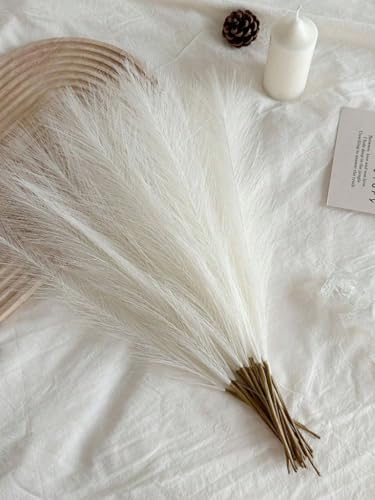 Image of CURATED CART Faux Pampas Grass Set of 6 Small Artificial Flowers for Home Decoration, Office, Bedroom, Living Room, Table Decor and Craft Corner Styling, White Color, 41 cm Height, (Without Vase)