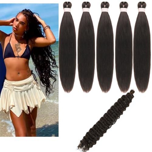 4# Black Braiding Hair Pre stretched with Boho Curls Braiding Extensions
