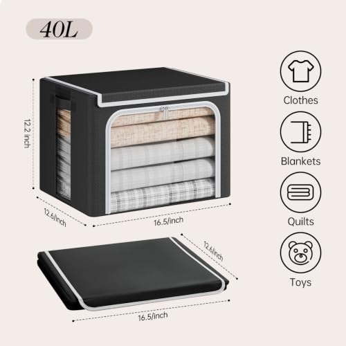 Image of Yecaye Clothes Storage Bins with Metal Frame, Foldable Organizer Box, 40L